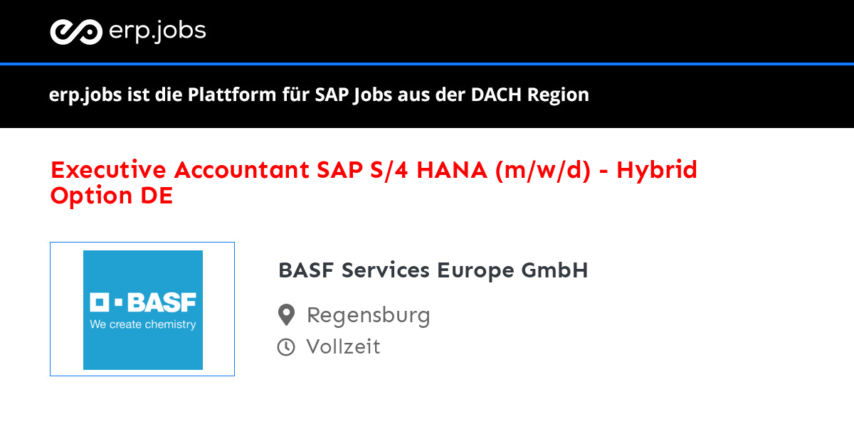 Executive Accountant SAP S/4 HANA (m/w/d) Hybrid Option DE erp.jobs SAP Jobs SAP Jobsite